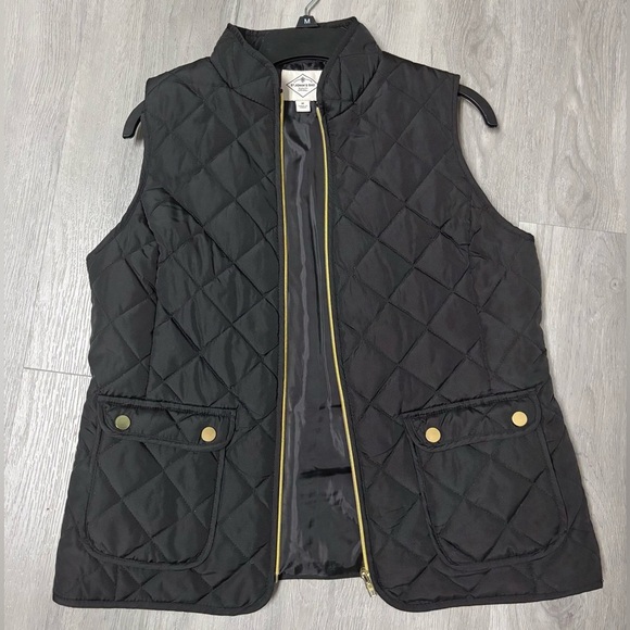 St John’s Bay Black Quilted Vest With Gold Zipper & Pockets Women’s Size Medium - Picture 2 of 10